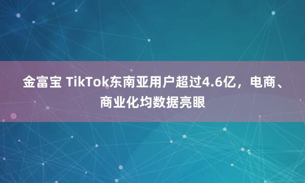金富宝 TikTok东南亚用户超过4.6亿,电商、商业化均数据亮眼